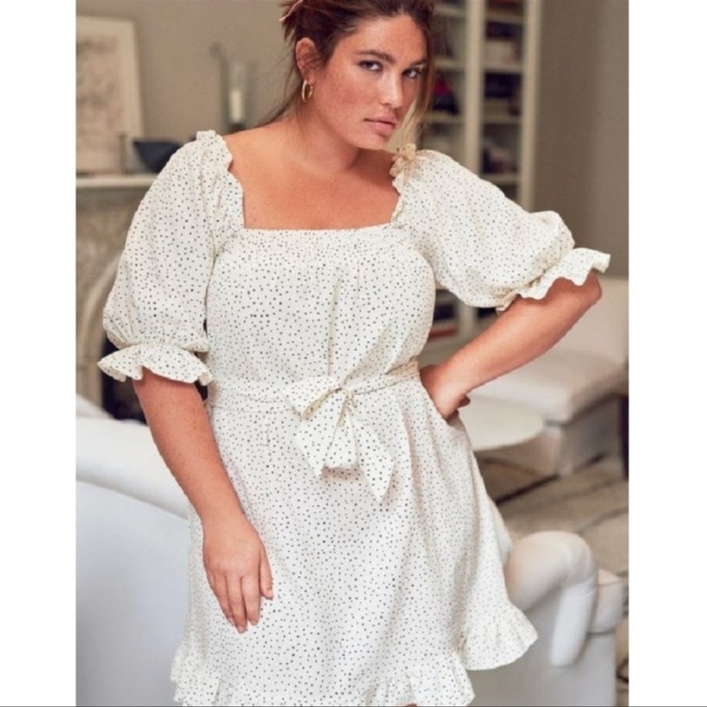 Eloquii Polka Dot Linen Blend Smocked Dress